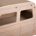 2 In 1 Wood Corrugate Cat Scratcher, Cardboard Cat House, Reversible Car Shaped Scratch Furniture Protector Natural Wood