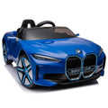 Licensed Bmw I4,12V Kids Ride On Car 2.4G W Parents Remote Control,Electric Car For Kids,Three Speed Adjustable,Power Display, Usb,Mp3 ,Bluetooth,Led Light,Two Point Safety Belt,Story Blue Plastic Indoor & Outdoor Use