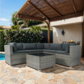 6 Pieces Pe Rattan Sectional Outdoor Furniture Cushioned Sofa Set Grey Wicker, Dark Grey Cushion Yes Complete Patio Set Grey Weather Resistant Frame Mildew Resistant Cushion Garden & Outdoor Classic Complete Patio Sets Fiber Foam Pads Pe Rattan Iron