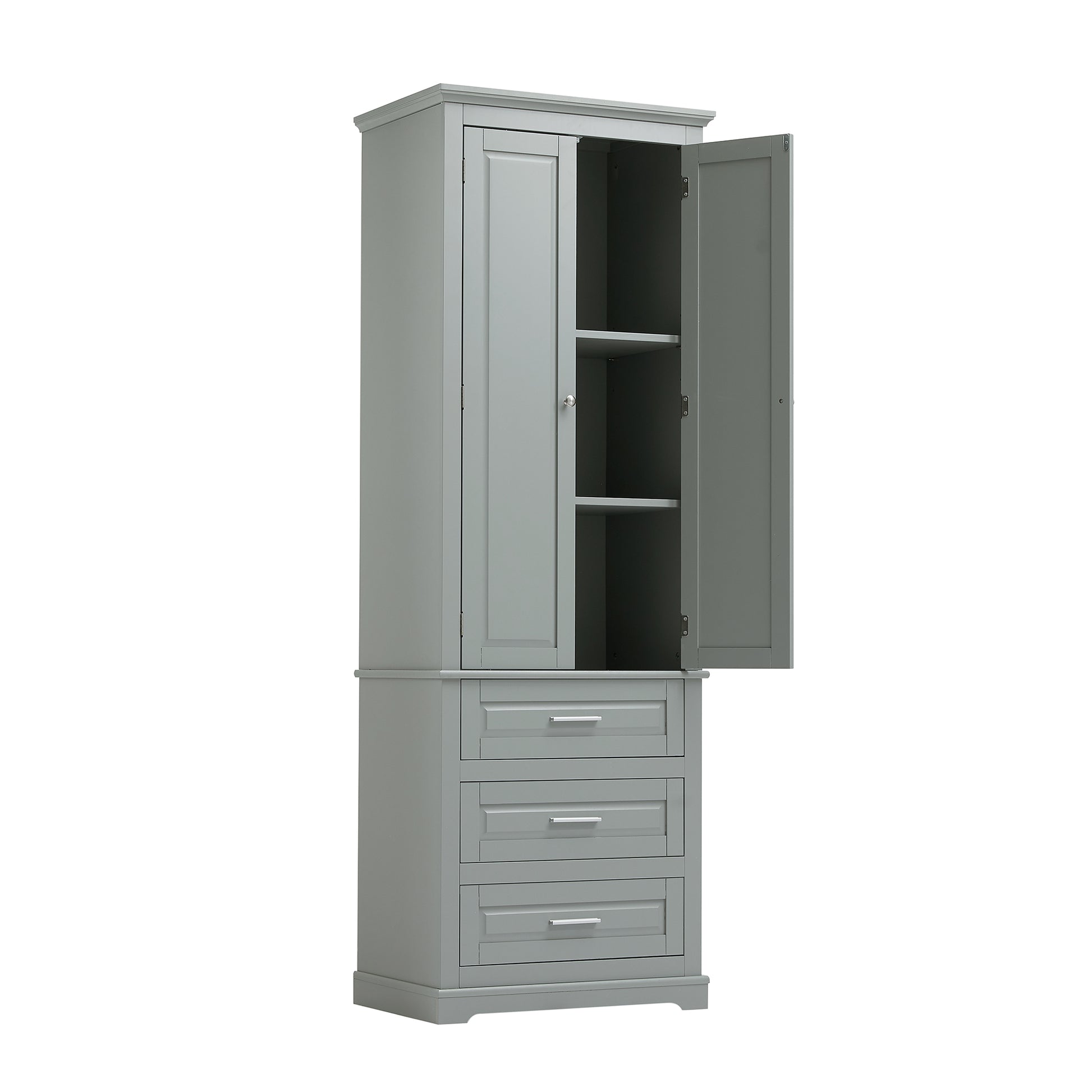 Tall Storage Cabinet With Three Drawers For Bathroom Office, Grey Grey Mdf