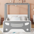 Twin Size Car Shaped Bed With Roof,Wooden Twin Floor Bed With Wheels And Door Design,Montessori Inspired Bedroom,Grey Twin Grey American Design Pine