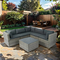 6 Pieces Pe Rattan Sectional Outdoor Furniture Cushioned Sofa Set Grey Wicker, Dark Grey Cushion Yes Complete Patio Set Grey Weather Resistant Frame Mildew Resistant Cushion Garden & Outdoor Classic Complete Patio Sets Fiber Foam Pads Pe Rattan Iron