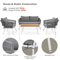 K&K 4 Piece Boho Rope Patio Furniture Set, Outdoor Furniture With Acacia Wood Table, Patio Conversation Set With Deep Seating & Thick Cushion For Backyard Porch Balcony, Grey Yes Complete Patio Set Grey Weather Resistant Frame Fade Resistant Cushion