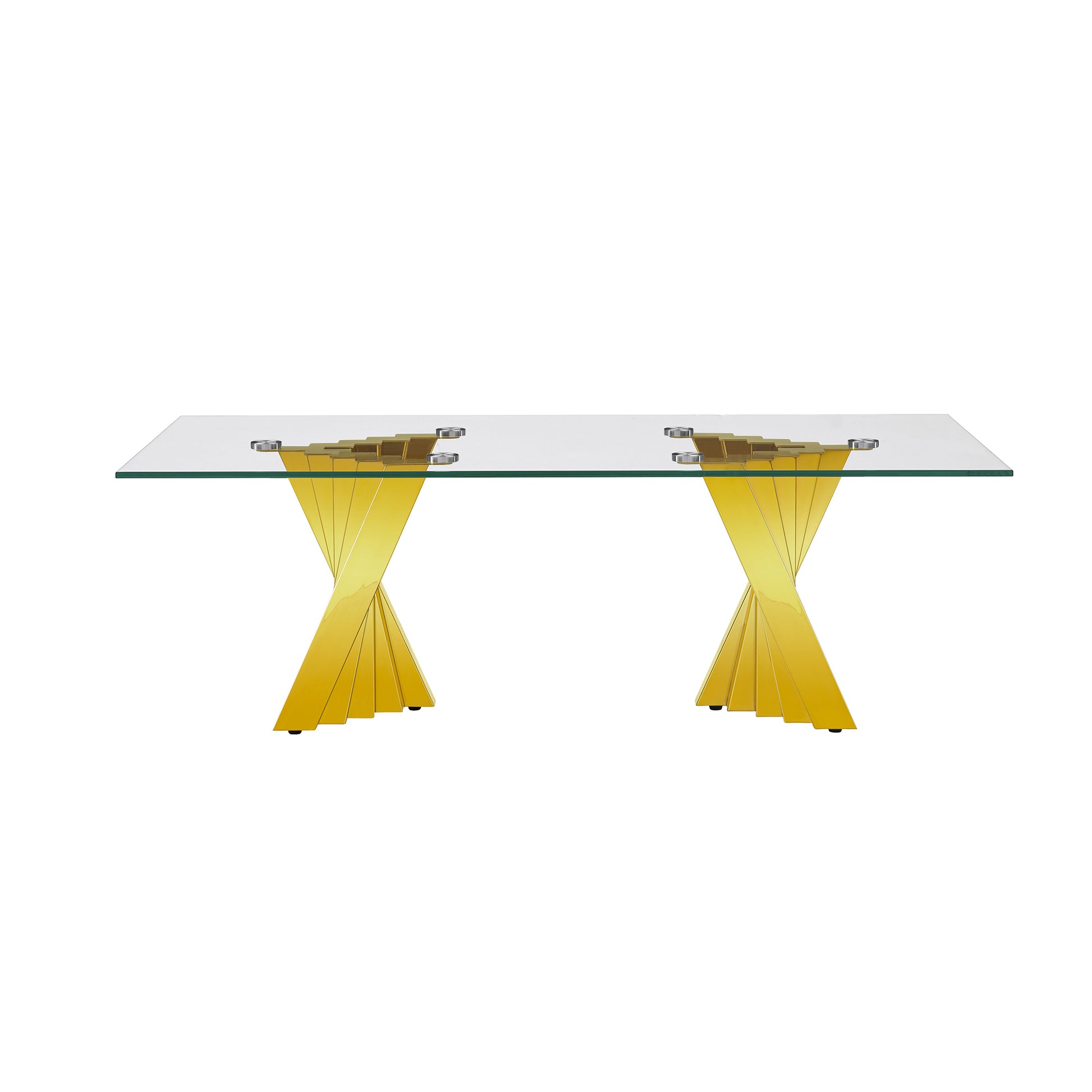 Tempered Glass Top Coffee Table With Gold Mirror Finish Stainless Steel Base Gold Tempered Glass