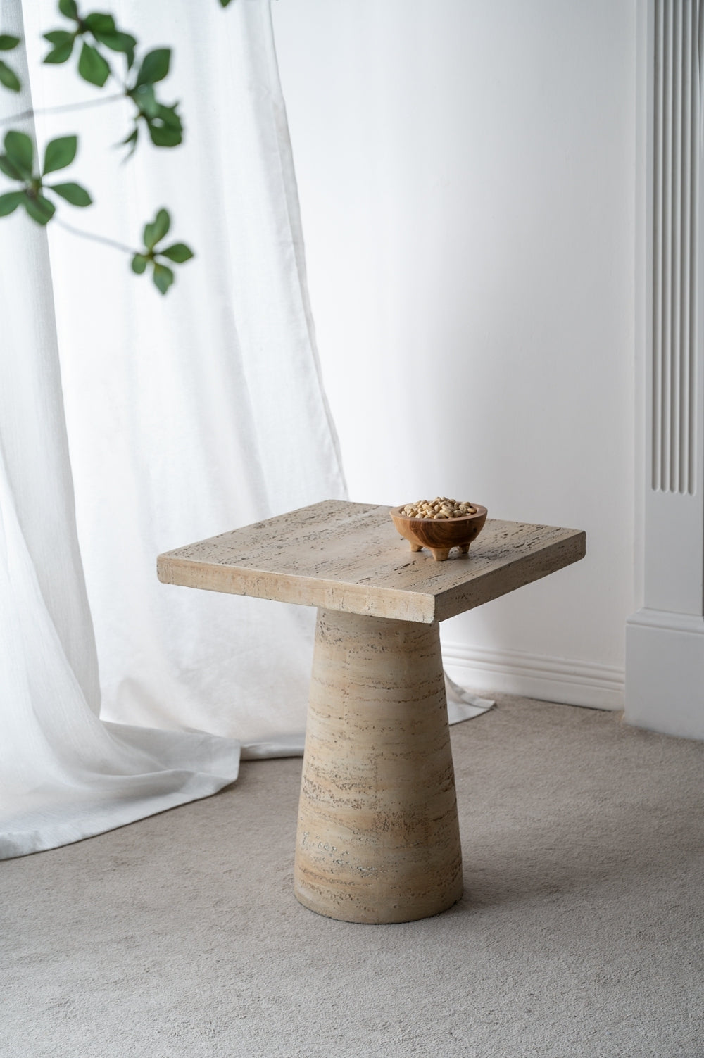20X20X24" Cream Square Side Table With Pedestal Base Cream Primary Living Space Contemporary,Industrial,Minimalist,Modern,Ultra Modern Magnesium Oxide