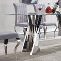 Tempered Glass Top Dining Table With Silver Mirror Finish Stainless Steel Base Silver Tempered Glass