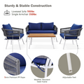 K&K 4 Piece Boho Rope Patio Furniture Set, Outdoor Furniture With Acacia Wood Table, Patio Conversation Set With Deep Seating & Thick Cushion For Backyard Porch Balcony, Navy Blue Yes Complete Patio Set Navy Blue Weather Resistant Frame Fade Resistant