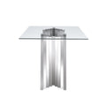 Tempered Glass Top Dining Table With Silver Mirror Finish Stainless Steel Base Silver Tempered Glass