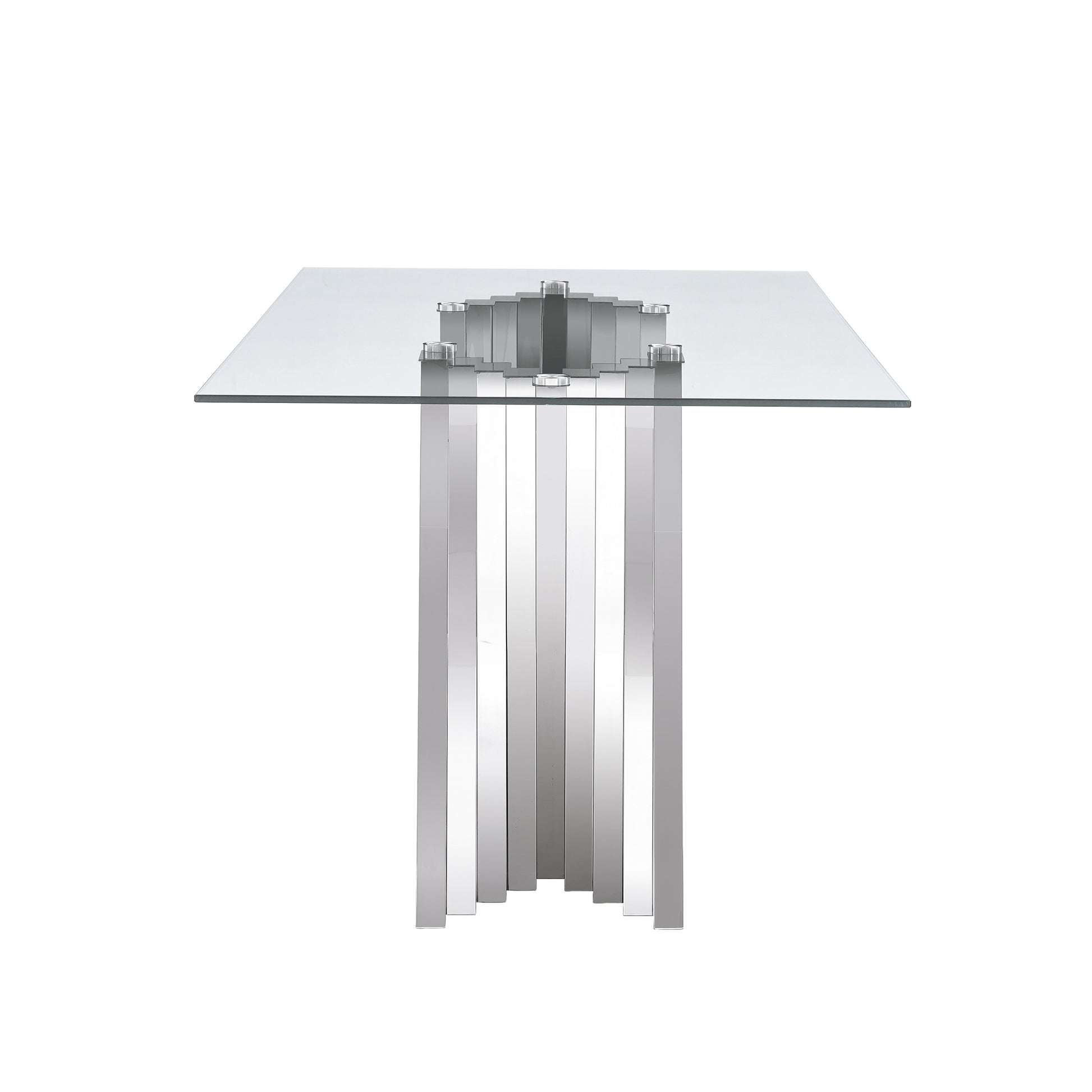 Tempered Glass Top Dining Table With Silver Mirror Finish Stainless Steel Base Silver Tempered Glass