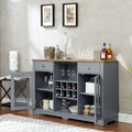 Modern Farmhouse Buffet Cabinet, Sideboard With 2 Drawers And Elegant Glass Door Cabinets, Wine And Glass Rack, Coffee Bar For Kitchen, Dining Room, Light Blue And Light Oak, 56.46