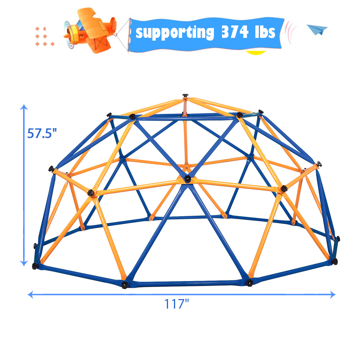 Outdoor Dome Climber, Monkey Bars Climbing Tower, Jungle Gym Playground For Kids Aged 3 10, Blue & Yellow Blue Metal