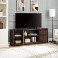 Modern Farmhouse Tv Media Stand, Large Barn Inspired Home Entertainment Console, For Tv Up To 80'', With Open Shelves And Closed Cabinets, Espresso And Black, 70