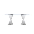 Tempered Glass Top Dining Table With Silver Mirror Finish Stainless Steel Base Silver Tempered Glass