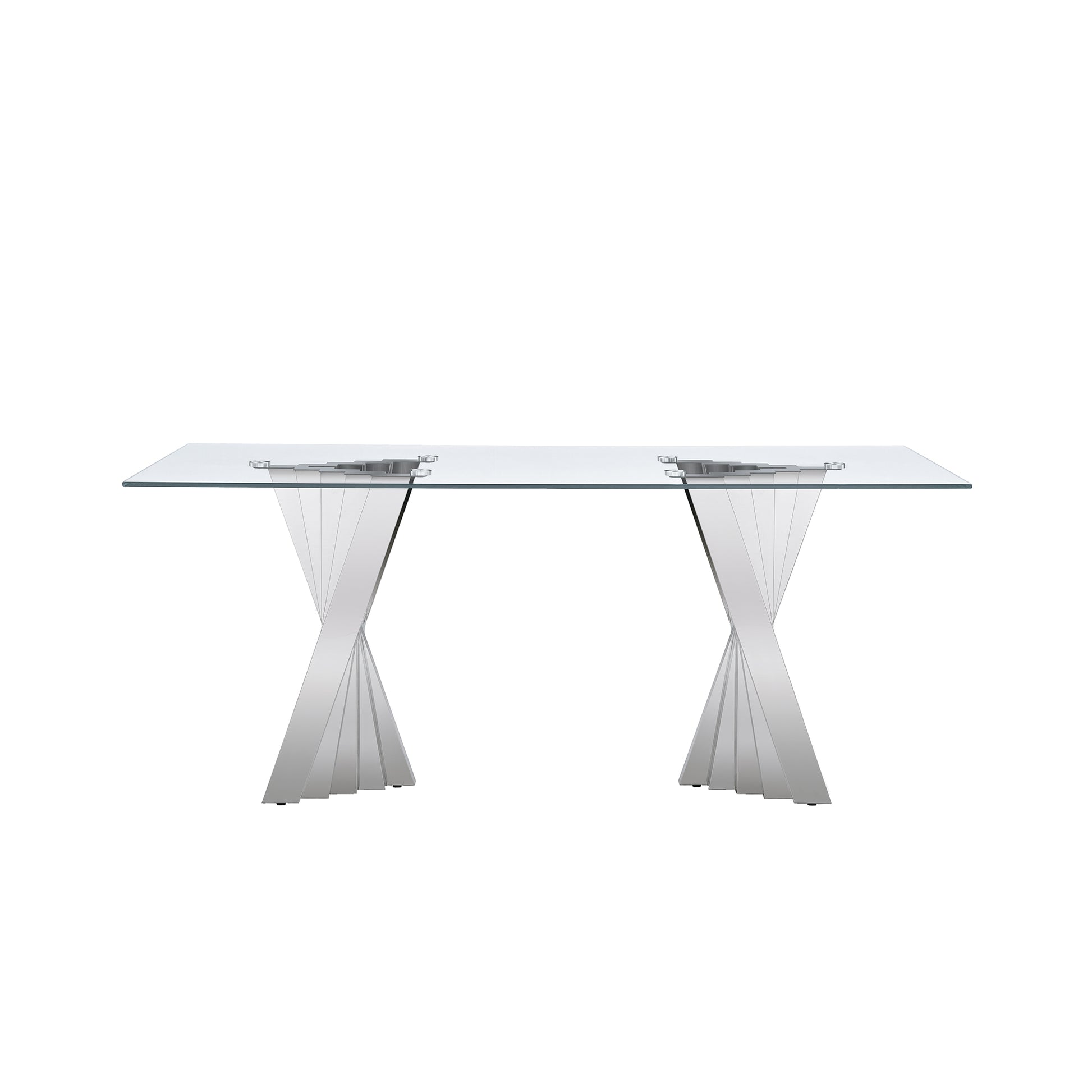 Tempered Glass Top Dining Table With Silver Mirror Finish Stainless Steel Base Silver Tempered Glass