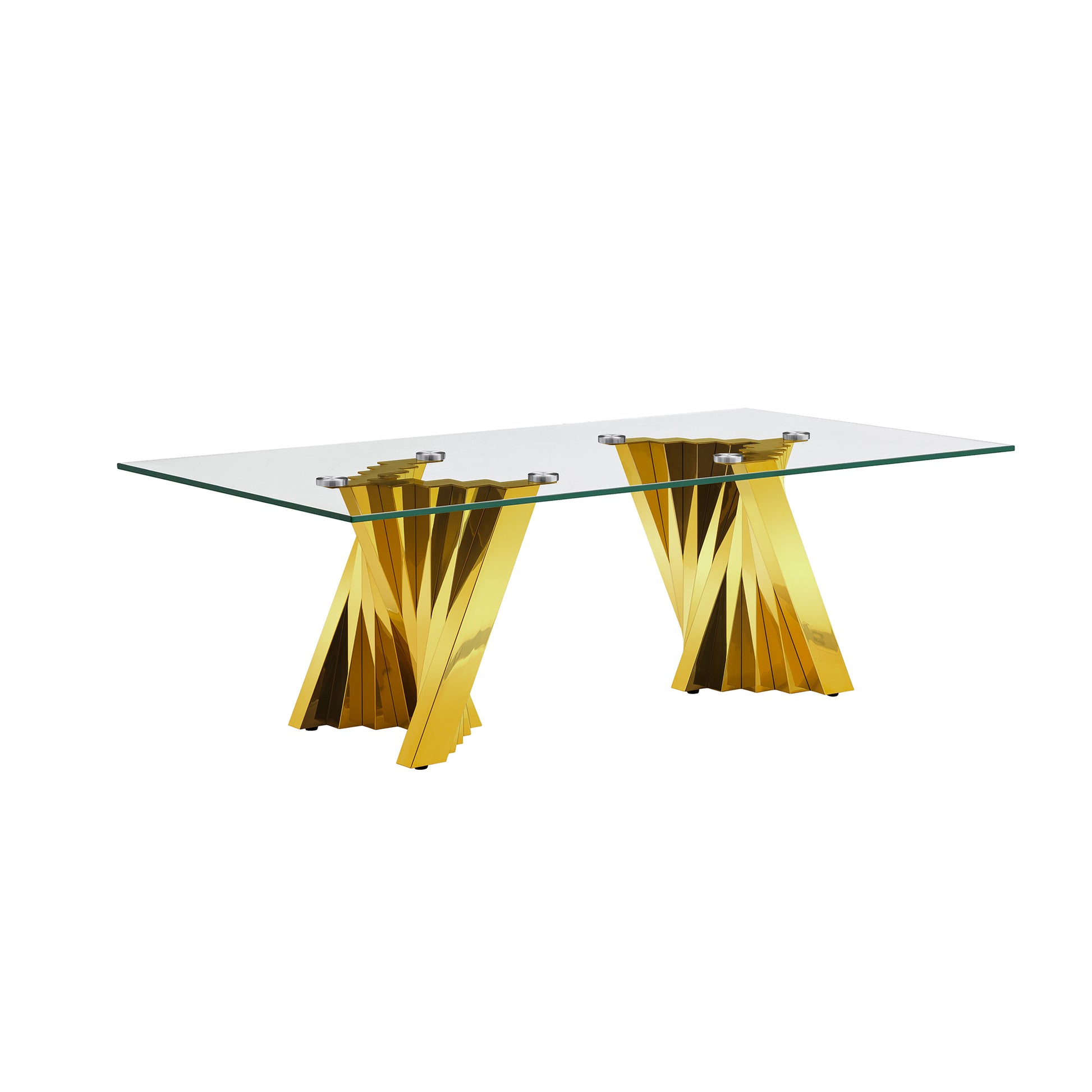 Tempered Glass Top Coffee Table With Gold Mirror Finish Stainless Steel Base Gold Tempered Glass