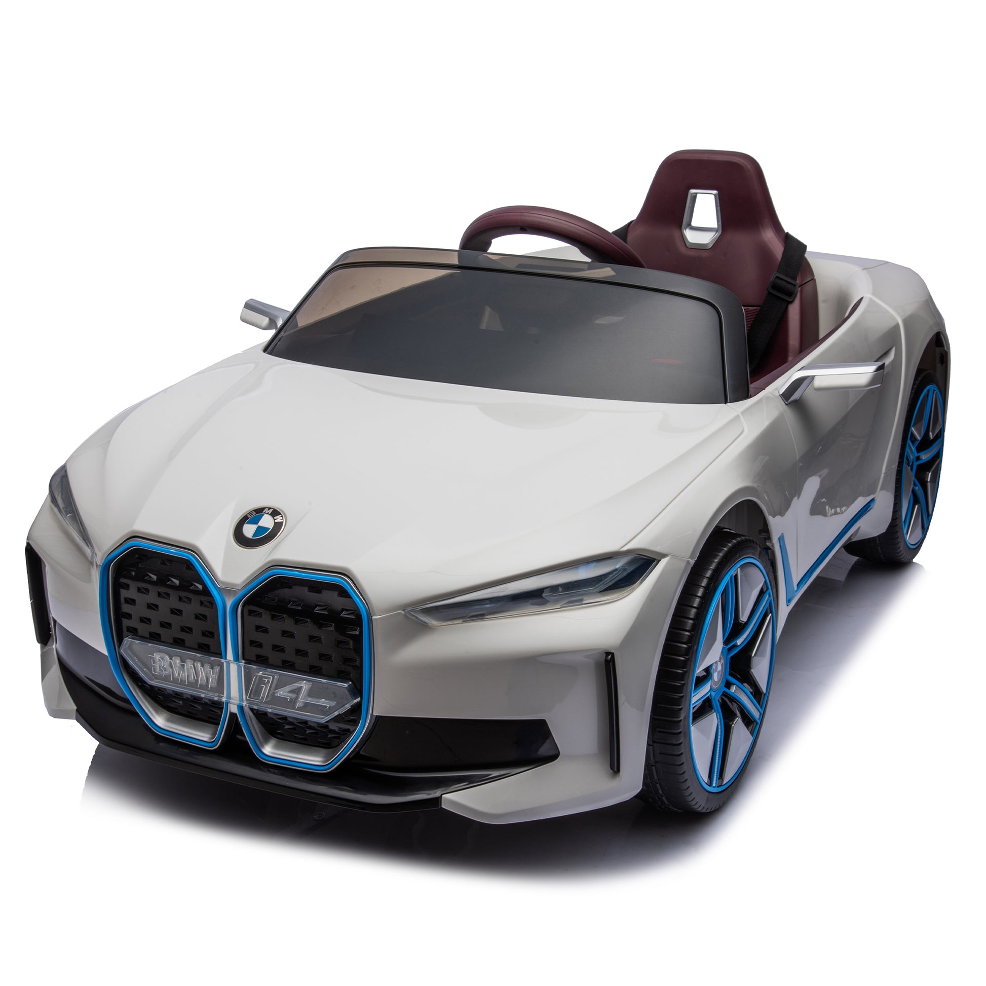 Licensed Bmw I4,12V Kids Ride On Car 2.4G W Parents Remote Control,Electric Car For Kids,Three Speed Adjustable,Power Display, Usb,Mp3 ,Bluetooth,Led Light,Two Point Safety Belt,Story White Plastic Indoor & Outdoor Use