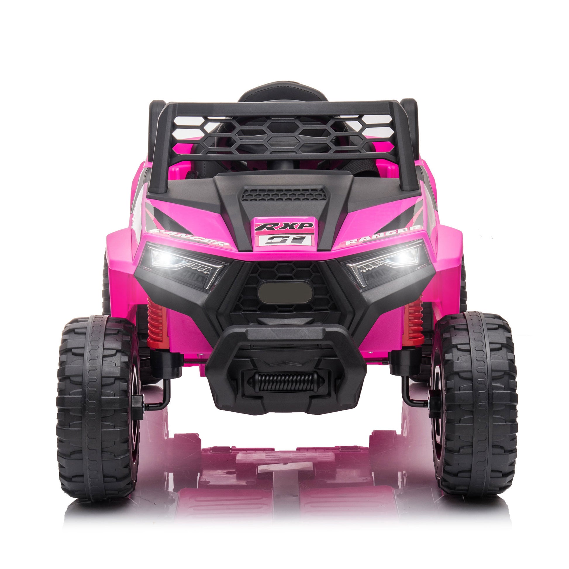 12V Kids Ride On Mini Utv, Electric Car With Front Led Lights And Horn, Single Seat With A Safety Belt, Forward Reverse Function Rose Red Polypropylene