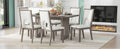 Wood Dining Table Set For 6, Farmhouse Rectangular Dining Table And 6 Upholstered Chairs Ideal For Dining Room, Kitchen Grey Beige Upholstered Chair Wood Grey Seats 6 Wood Dining Room Antique,Classic,Farmhouse Trestle Rectangular Dining Table With Chair