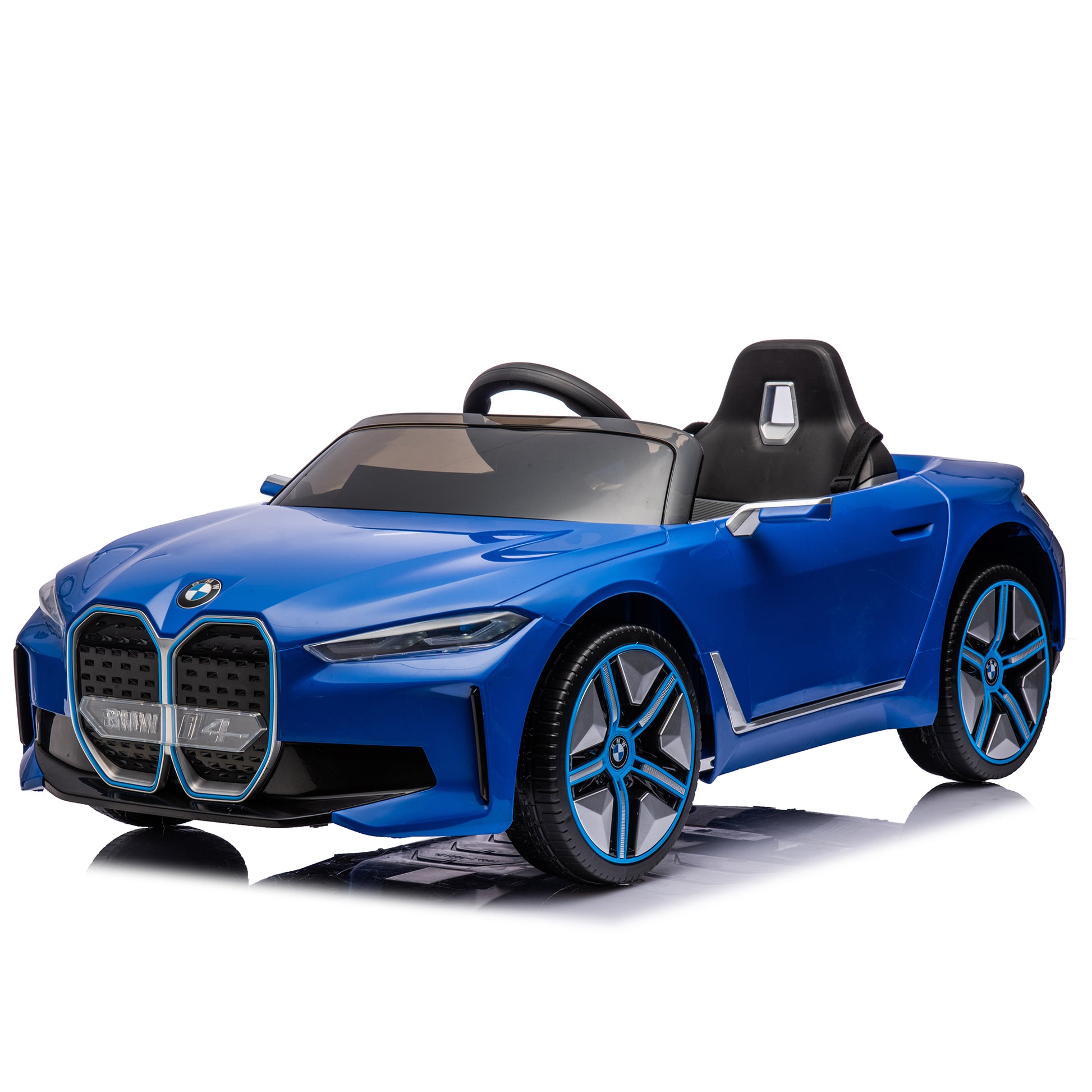 Licensed Bmw I4,12V Kids Ride On Car 2.4G W Parents Remote Control,Electric Car For Kids,Three Speed Adjustable,Power Display, Usb,Mp3 ,Bluetooth,Led Light,Two Point Safety Belt,Story Blue Plastic Indoor & Outdoor Use