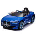 Licensed Bmw I4,12V Kids Ride On Car 2.4G W Parents Remote Control,Electric Car For Kids,Three Speed Adjustable,Power Display, Usb,Mp3 ,Bluetooth,Led Light,Two Point Safety Belt,Story Blue Plastic Indoor & Outdoor Use