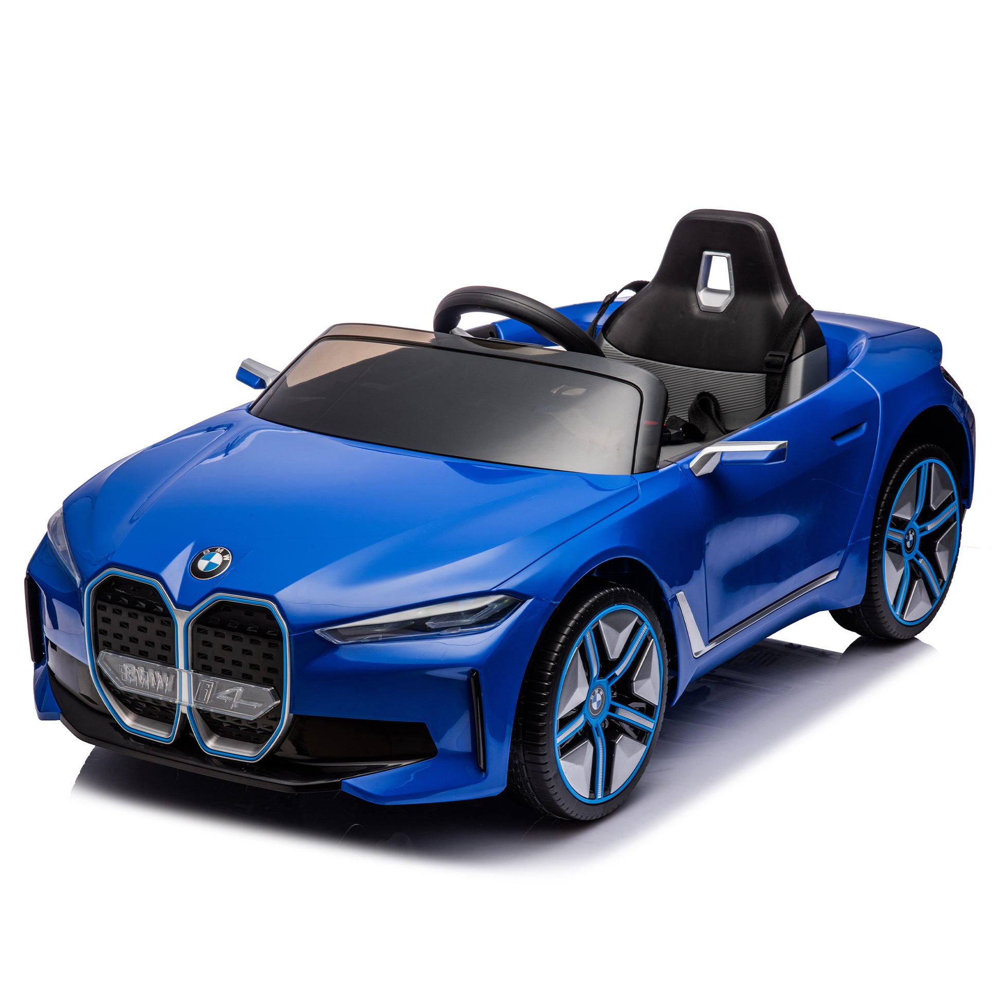 Licensed Bmw I4,12V Kids Ride On Car 2.4G W Parents Remote Control,Electric Car For Kids,Three Speed Adjustable,Power Display, Usb,Mp3 ,Bluetooth,Led Light,Two Point Safety Belt,Story Blue Plastic Indoor & Outdoor Use