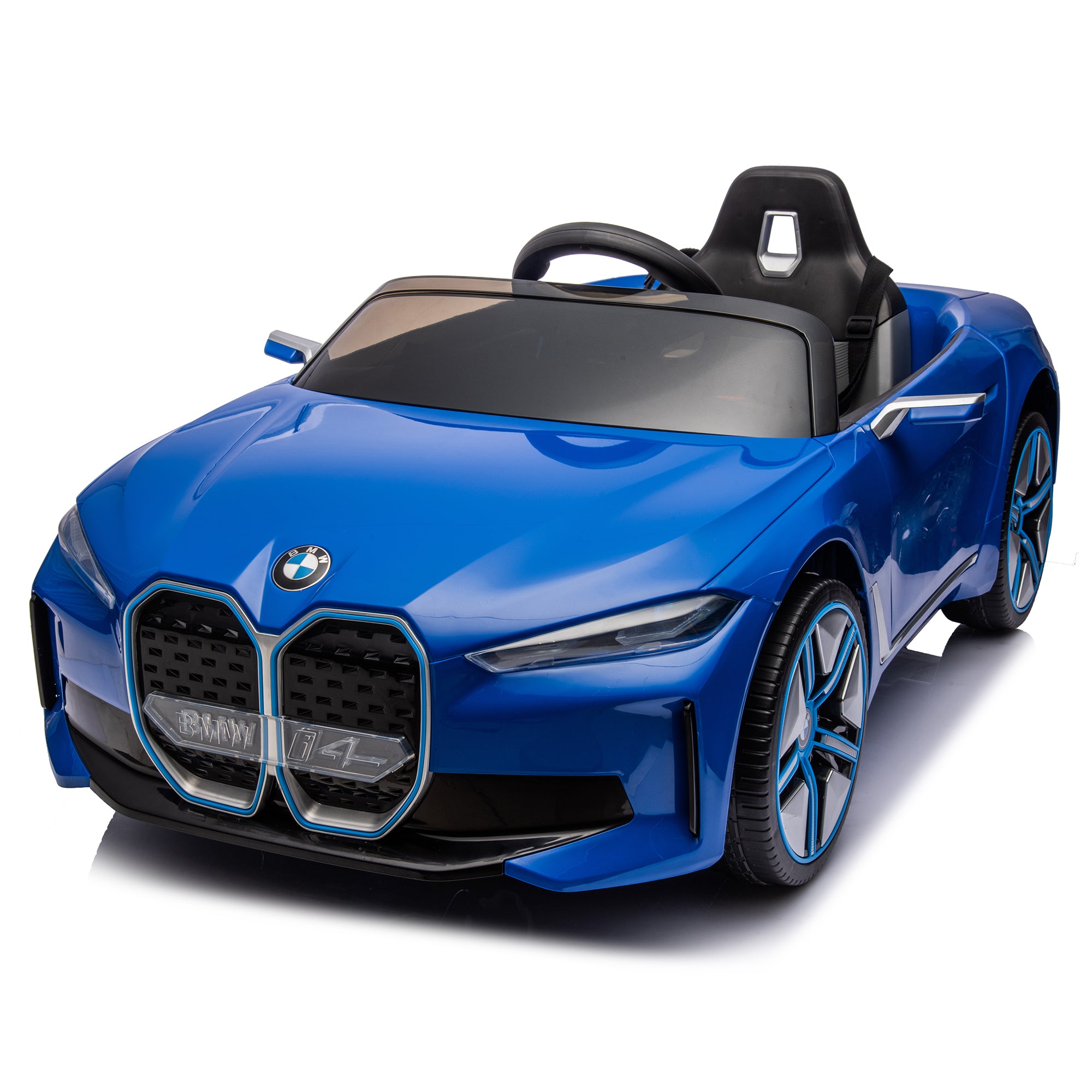 Licensed Bmw I4,12V Kids Ride On Car 2.4G W Parents Remote Control,Electric Car For Kids,Three Speed Adjustable,Power Display, Usb,Mp3 ,Bluetooth,Led Light,Two Point Safety Belt,Story Blue Plastic Indoor & Outdoor Use