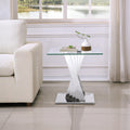 Tempered Glass Top End Table With Silver Mirror Finish Stainless Steel Base Silver Tempered Glass