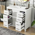 36 Inch Modern Bathroom Vanity Cabinet With Multifunctional Storage Space 5 Drawers And 1 Door White Solid Wood Mdf Resin