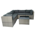 6 Pieces Pe Rattan Sectional Outdoor Furniture Cushioned Sofa Set Grey Wicker, Dark Grey Cushion Yes Complete Patio Set Grey Weather Resistant Frame Mildew Resistant Cushion Garden & Outdoor Classic Complete Patio Sets Fiber Foam Pads Pe Rattan Iron