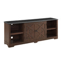 Modern Farmhouse Tv Media Stand, Large Barn Inspired Home Entertainment Console, For Tv Up To 80'', With Open Shelves And Closed Cabinets, Espresso And Black, 70