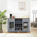 Modern Farmhouse Buffet Cabinet, Sideboard With 2 Drawers And Elegant Glass Door Cabinets, Wine And Glass Rack, Coffee Bar For Kitchen, Dining Room, Light Blue And Light Oak, 56.46