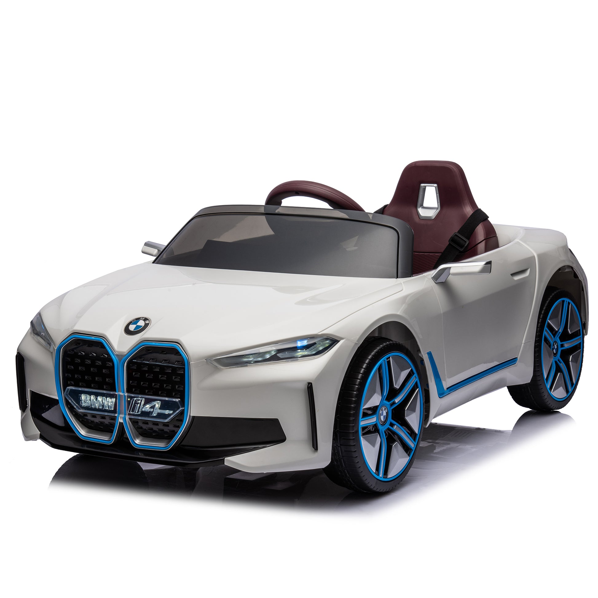 Licensed Bmw I4,12V Kids Ride On Car 2.4G W Parents Remote Control,Electric Car For Kids,Three Speed Adjustable,Power Display, Usb,Mp3 ,Bluetooth,Led Light,Two Point Safety Belt,Story White Plastic Indoor & Outdoor Use