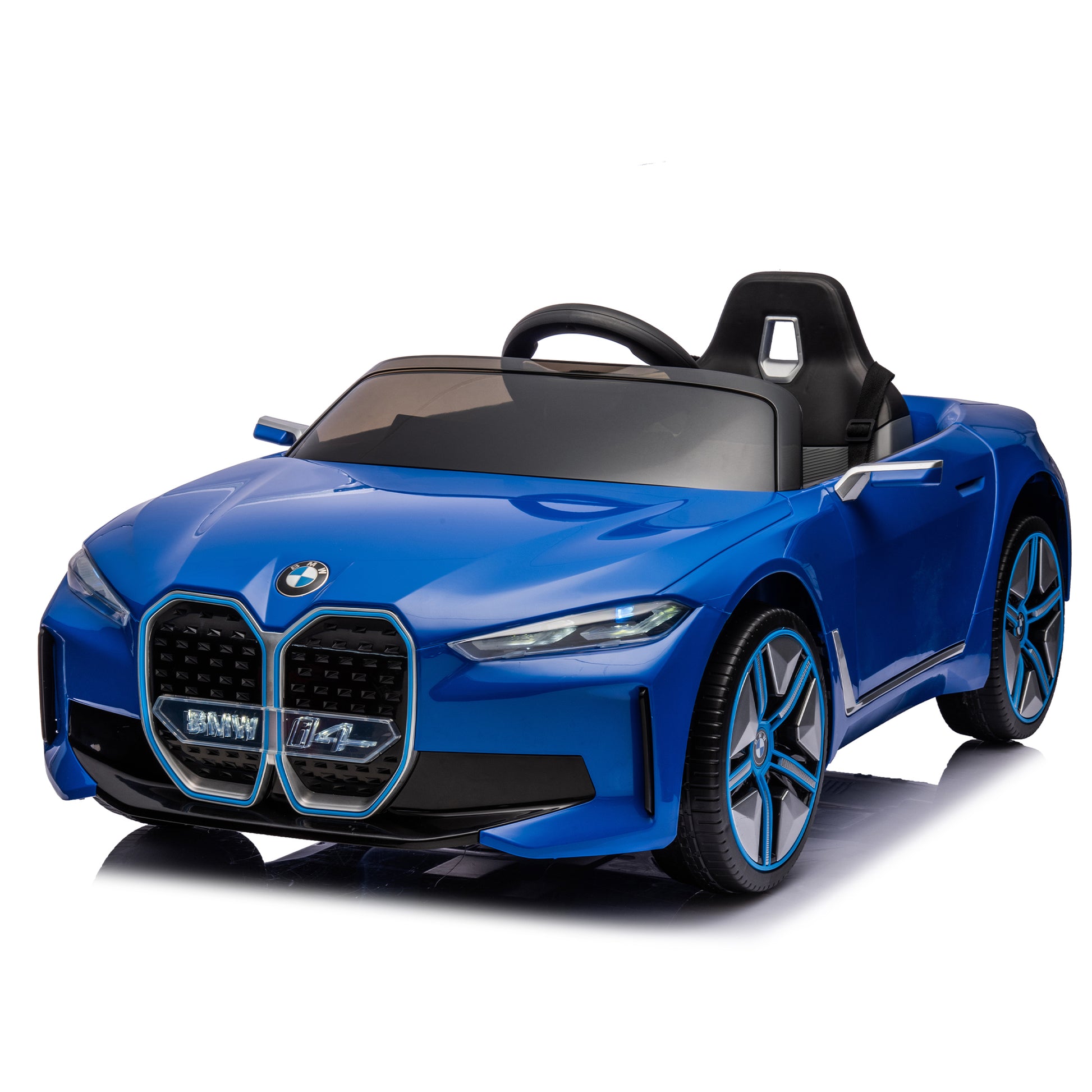 Licensed Bmw I4,12V Kids Ride On Car 2.4G W Parents Remote Control,Electric Car For Kids,Three Speed Adjustable,Power Display, Usb,Mp3 ,Bluetooth,Led Light,Two Point Safety Belt,Story Blue Plastic Indoor & Outdoor Use