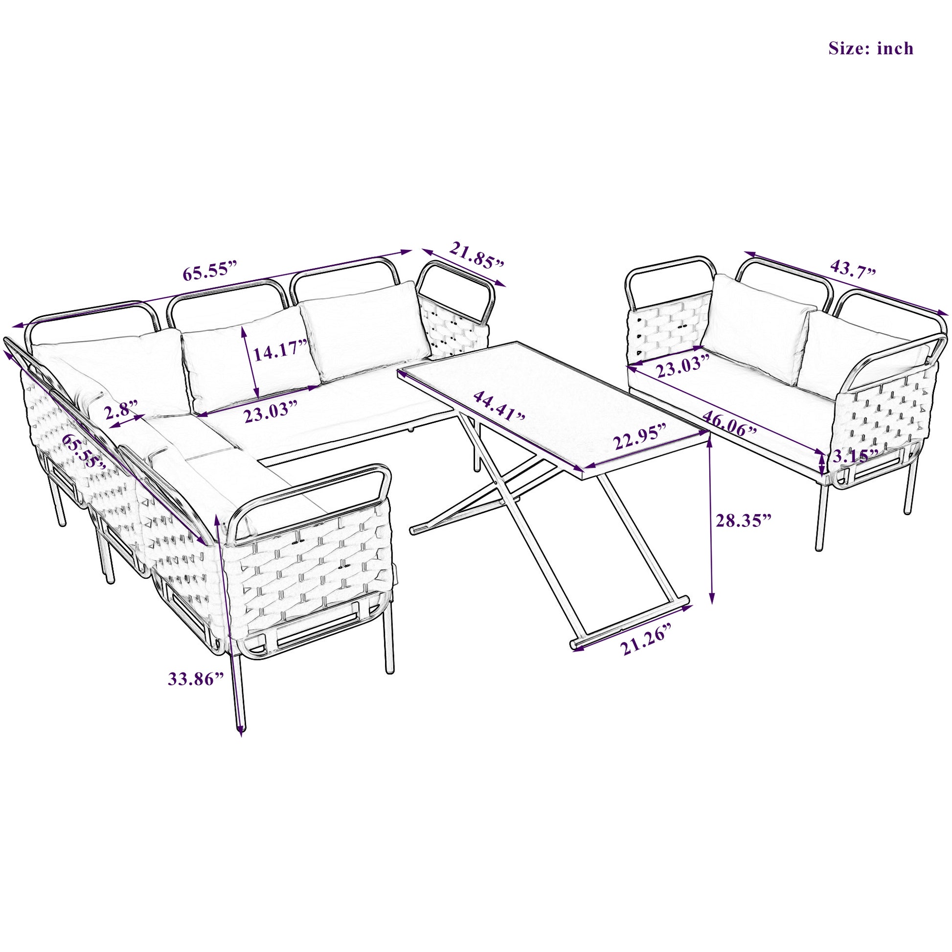 5 Piece Modern Patio Sectional Sofa Set Outdoor Woven Rope Furniture Set With Glass Table And Cushions, Black Gray Yes Sectional Grey Black Weather Resistant Frame Water Resistant Cushion Garden & Outdoor Modern Sectional Seating Groups Foam Woven Rope
