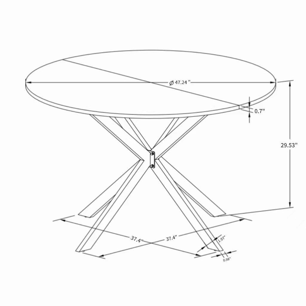 47.24'' Modern Cross Leg Round Dining Table, Black Top Occasional Table, Two Piece Removable Top, Matte Finish Iron Legs Black Mdf Metal