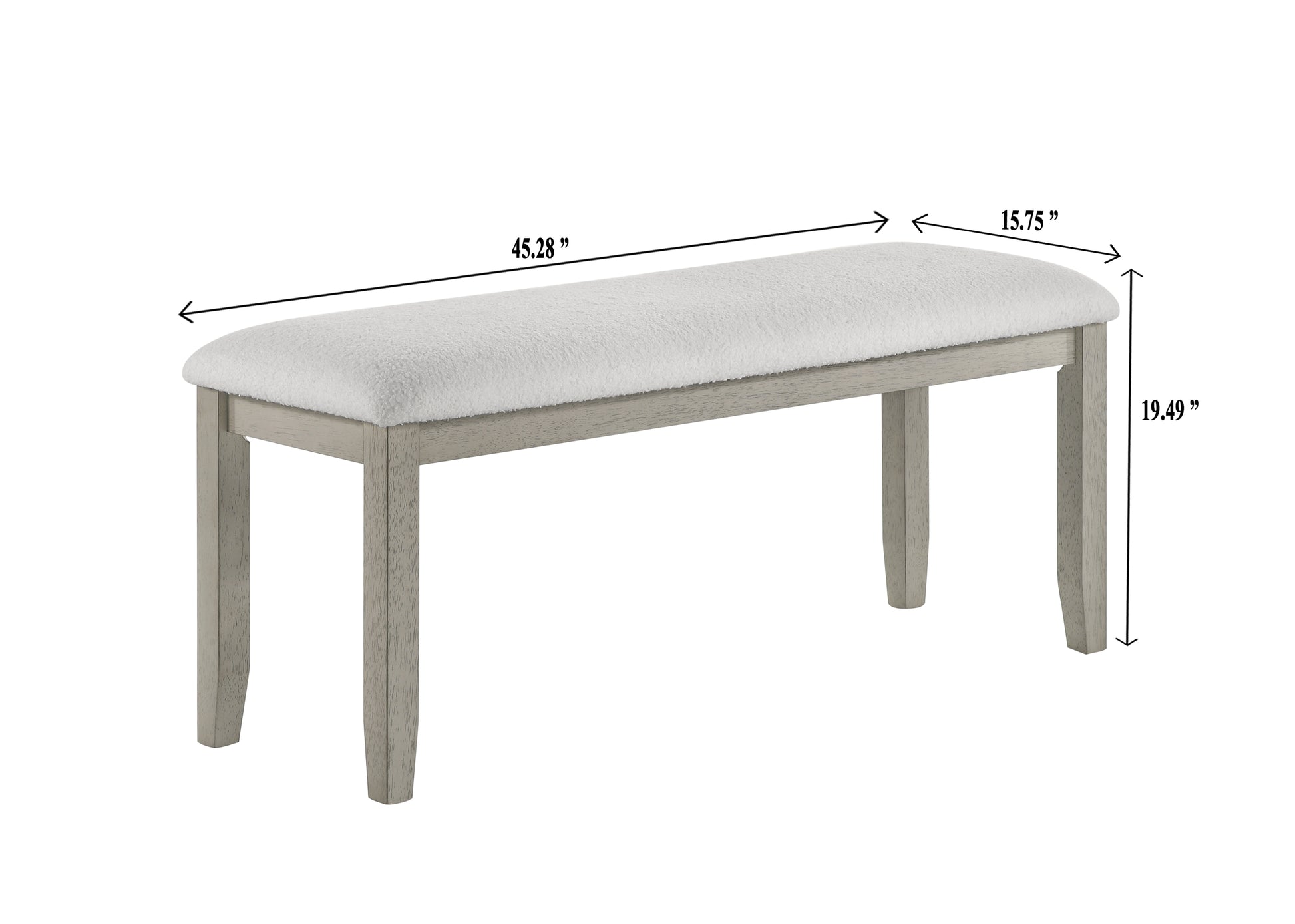 1Pc Gray Finish Standard Height Dining Bench White Fabric Upholstered Seat Tapered Legs Contemporary Transitional Style Dining Room Wooden Furniture Antique Gray Gray Dining Room Rectangular White