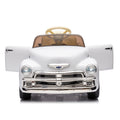 12V Kids Ride On Truck Car W Parents Control, Licensed Chevrolet 3100 Pickup,Electric Car For Kid,Vintage Modeling,3 Speeds,Led Lights,Bluetooth,Usb,High Power Up To 3.11 Mph,Age 3 White Polypropylene