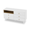 With 5 Drawers Storage Cabinet Drawer Cabinet Multifunctional Storage Cabinet Modern Drawer Cabinet Wooden Storage Cabinet Leather Handle Drawer Cabinet Home Storage Cabinet Office Cabinet White Solid Wood Mdf