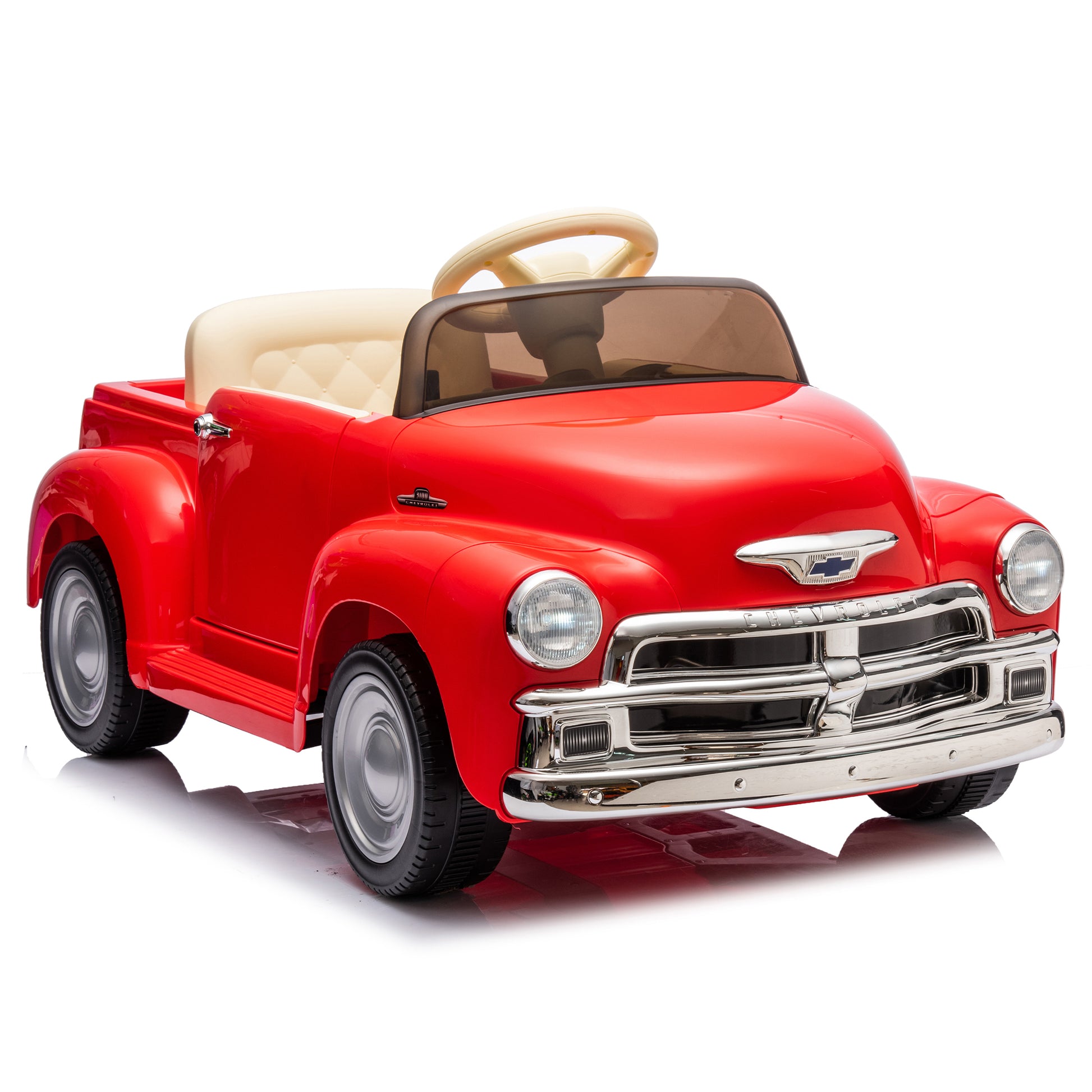 12V Kids Ride On Truck Car W Parents Control, Licensed Chevrolet 3100 Pickup,Electric Car For Kid,Vintage Modeling,3 Speeds,Led Lights,Bluetooth,Usb,High Power Up To 3.11 Mph,Age 3 Red Polypropylene