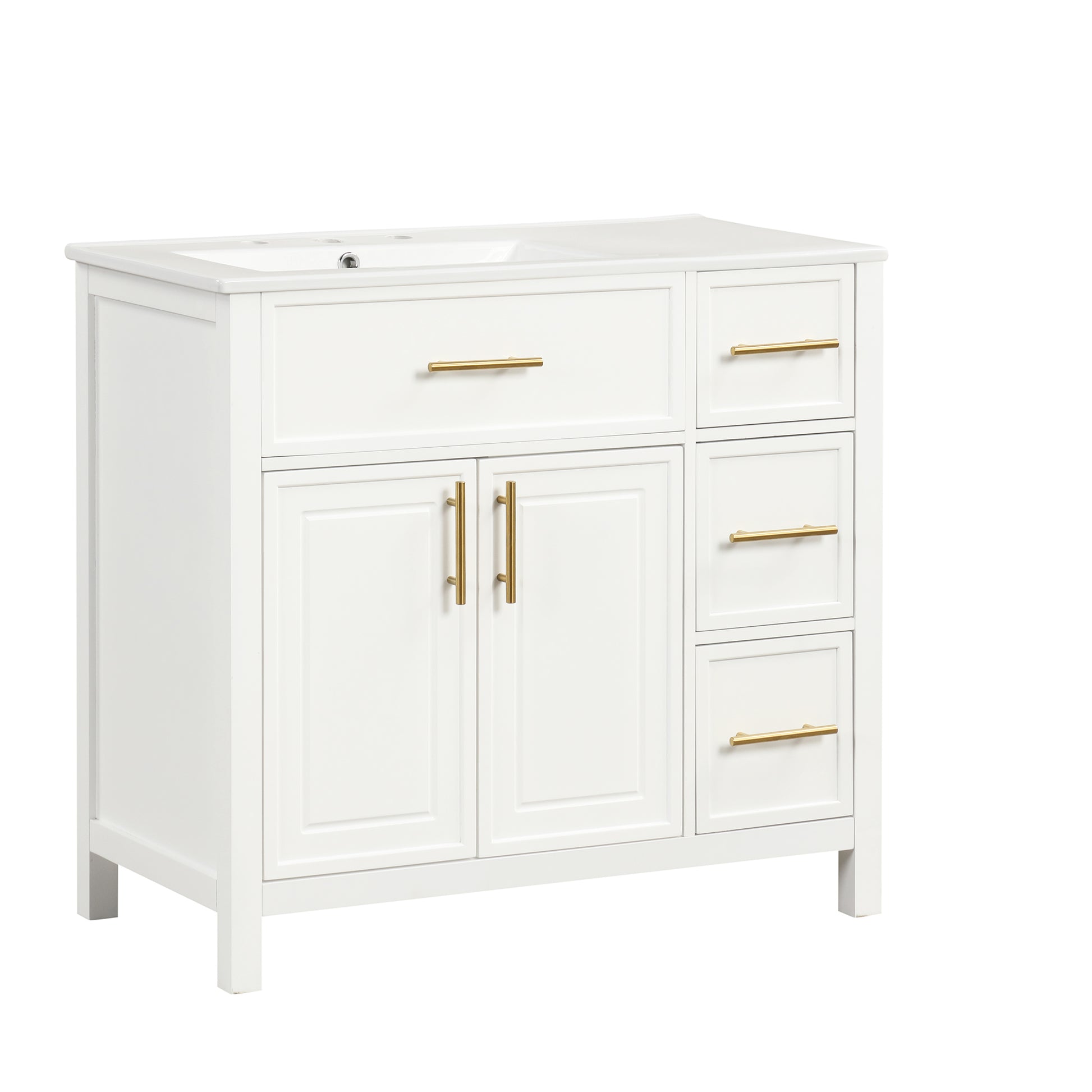 36" Bathroom Vanity With Sink Top, Bathroom Vanity Cabinet With Two Doors And Three Drawers, Solid Woodmdf Boards ,One Package, White Old Sku:Wf319757Aak White Solid Wood Mdf