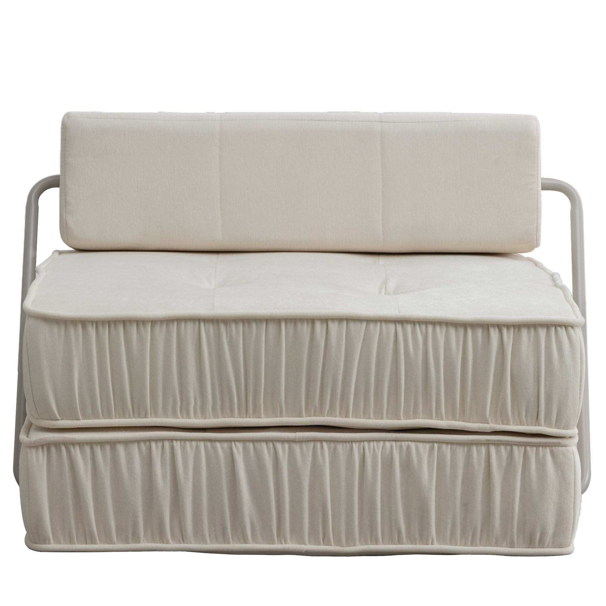 Folding Sofa Bed, Futon Sleeper Chair, Convertible Chair Floor Couch & Sleeping Mattress For Living Room, Guest Room, Home Office, Apartment, Small Space, Bed, Removable Back Cushion, White, 1 Seat White Chenille Primary Living Space Soft Pillow Back