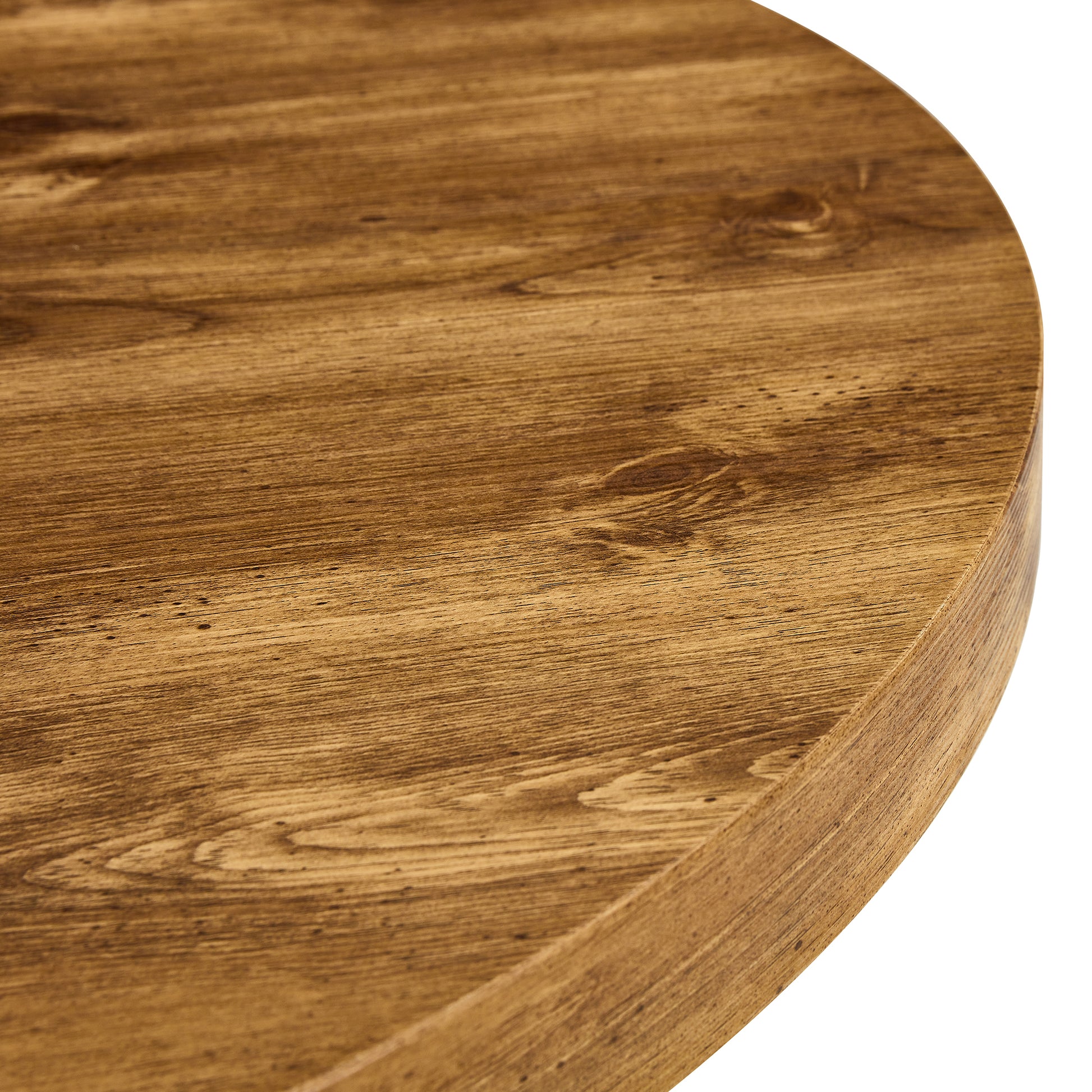 A Modern And Practical Circular Dining Table. Made Of Mdf Tabletop And Wooden Mdf Table Legs. A Set Of 4 Brown Cushioned Chairs.Ct 403B0501A Natural Wood Mdf