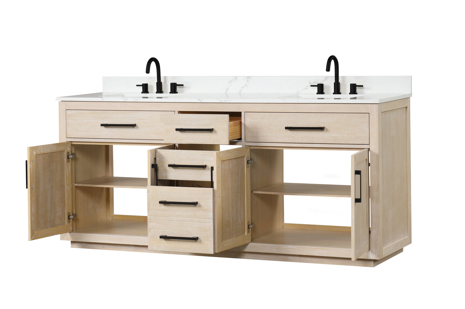 80" Bathroom Vanity With Double Sink, Freestanding Modern Bathroom Vanity With Soft Close Cabinet And 3 Drawers, Solid Wood Bathroom Storage Cabinet With Quartz Countertop, Milk Oak Light Oak Bathroom Modern Solid Wood