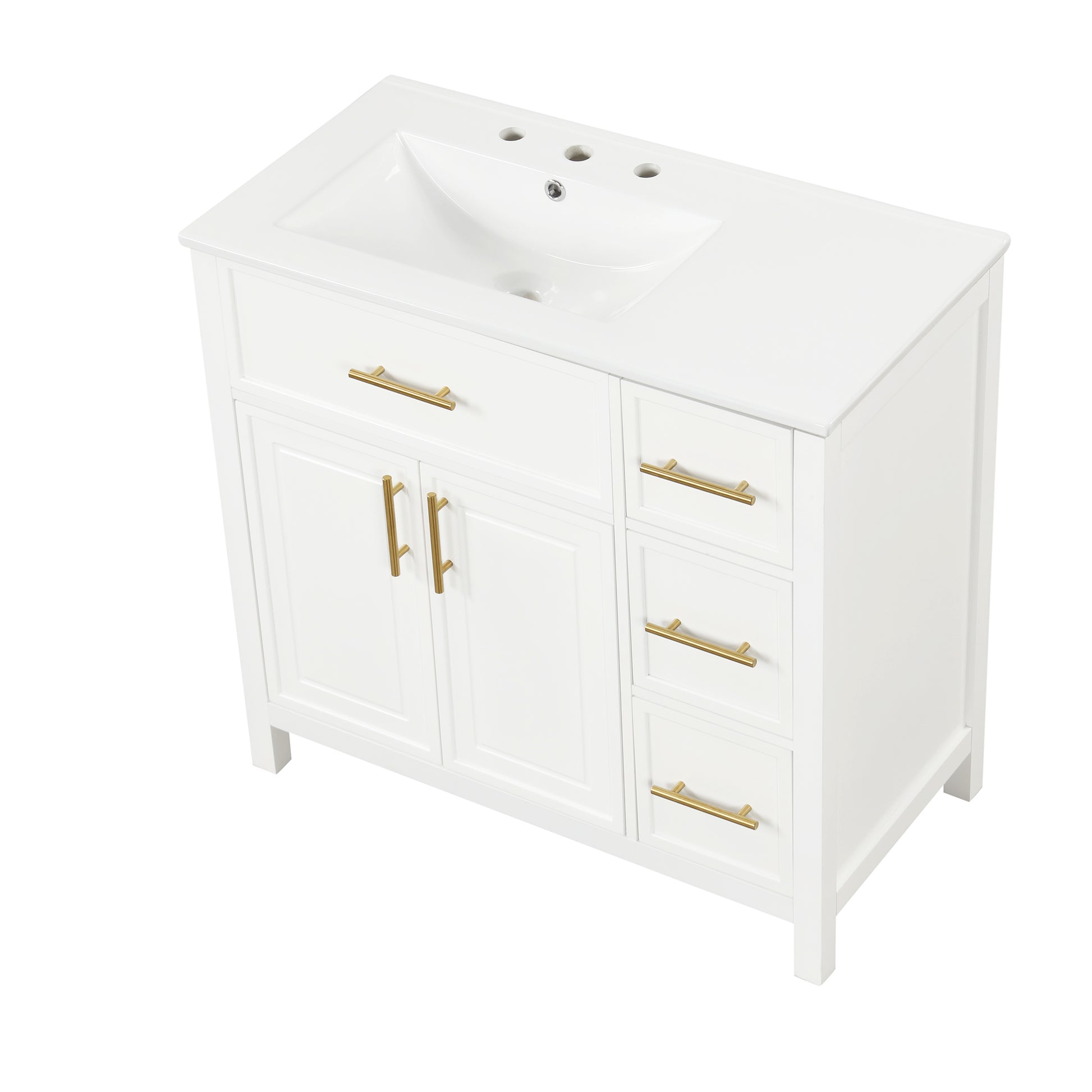 36" Bathroom Vanity With Sink Top, Bathroom Vanity Cabinet With Two Doors And Three Drawers, Solid Woodmdf Boards ,One Package, White Old Sku:Wf319757Aak White Solid Wood Mdf