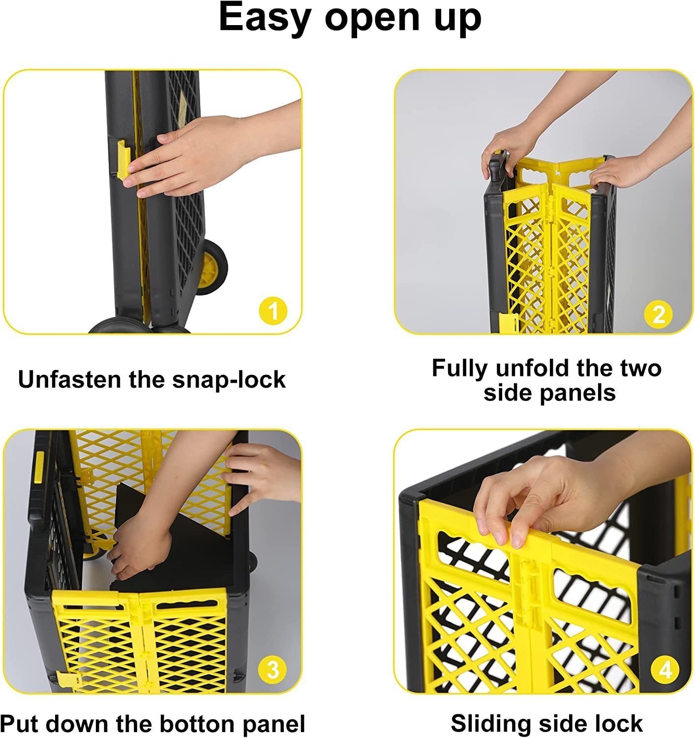 55L Foldable Rolling Cart With Wheels, Portable Updated Utility Tools Rolling Crate W Telescopic Handle, Yellow Yellow Polypropylene