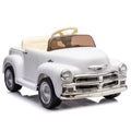 12V Kids Ride On Truck Car W Parents Control, Licensed Chevrolet 3100 Pickup,Electric Car For Kid,Vintage Modeling,3 Speeds,Led Lights,Bluetooth,Usb,High Power Up To 3.11 Mph,Age 3 White Polypropylene