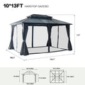 10'X13' Hardtop Gazebo, Outdoor Polycarbonate Double Roof Canopy, Aluminum Frame Permanent Pavilion With Curtains And Netting, Sunshade For Garden, Patio, Lawns Black Aluminum