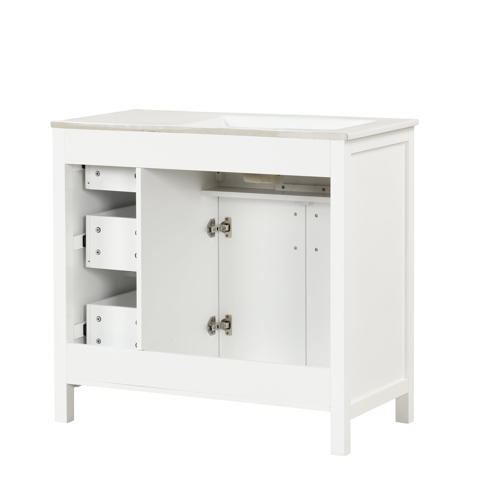 36" Bathroom Vanity With Sink Top, Bathroom Vanity Cabinet With Two Doors And Three Drawers, Solid Woodmdf Boards ,One Package, White White Solid Wood Mdf