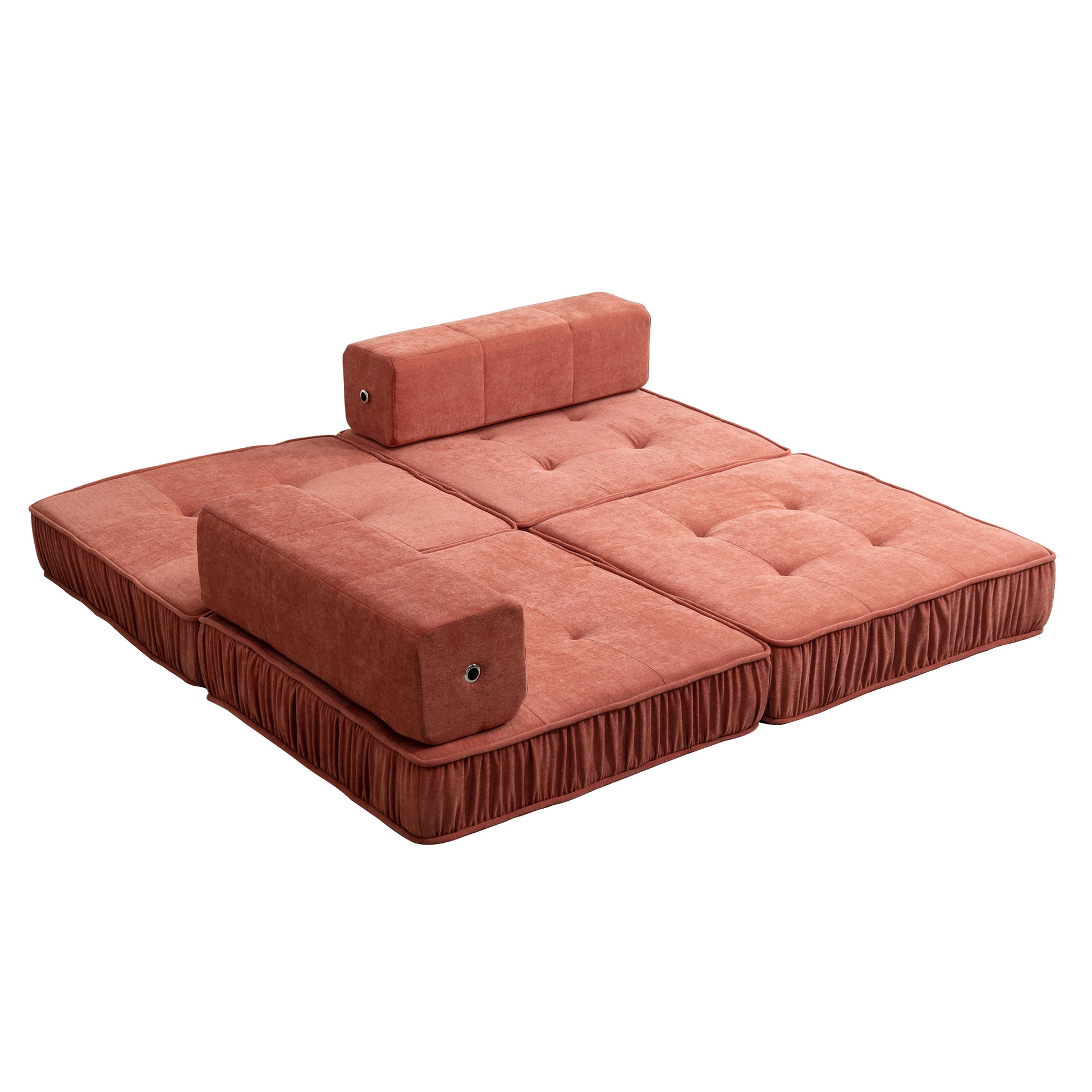 Folding Sofa Bed, Futon Sleeper Chair, Convertible Chair Floor Couch & Sleeping Mattress For Living Room, Guest Room, Home Office, Apartment, Small Space, Bed, Removable Back Cushion, Orange, 1 Seat Orange Chenille Primary Living Space Pillow Back Soft