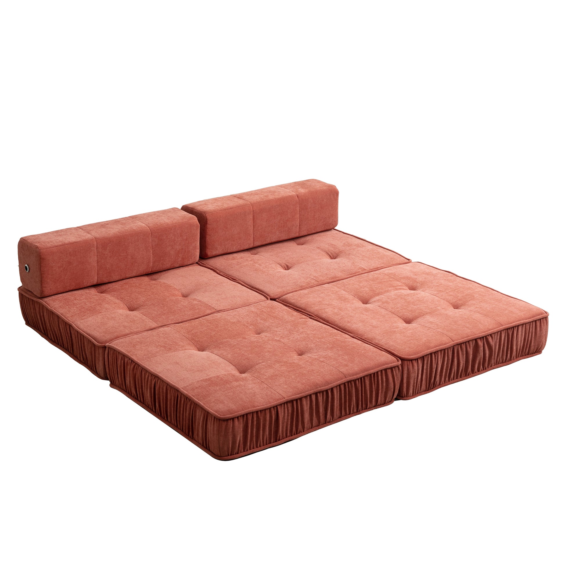 Folding Sofa Bed, Futon Sleeper Chair, Convertible Chair Floor Couch & Sleeping Mattress For Living Room, Guest Room, Home Office, Apartment, Small Space, Bed, Removable Back Cushion, Orange, 1 Seat Orange Chenille Primary Living Space Pillow Back Soft